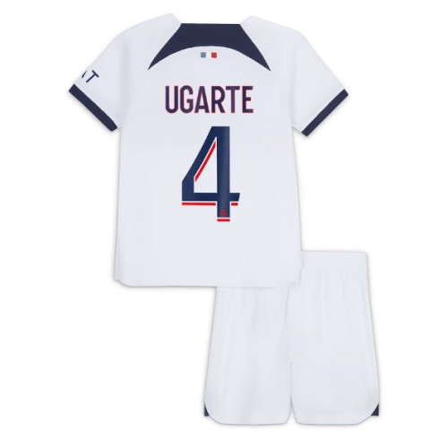 Otroški Nogometni dresi Paris Saint-Germain Manuel Ugarte #4 Gostujoči 2023-24 Kratek Rokav (+ Kratke hlače)